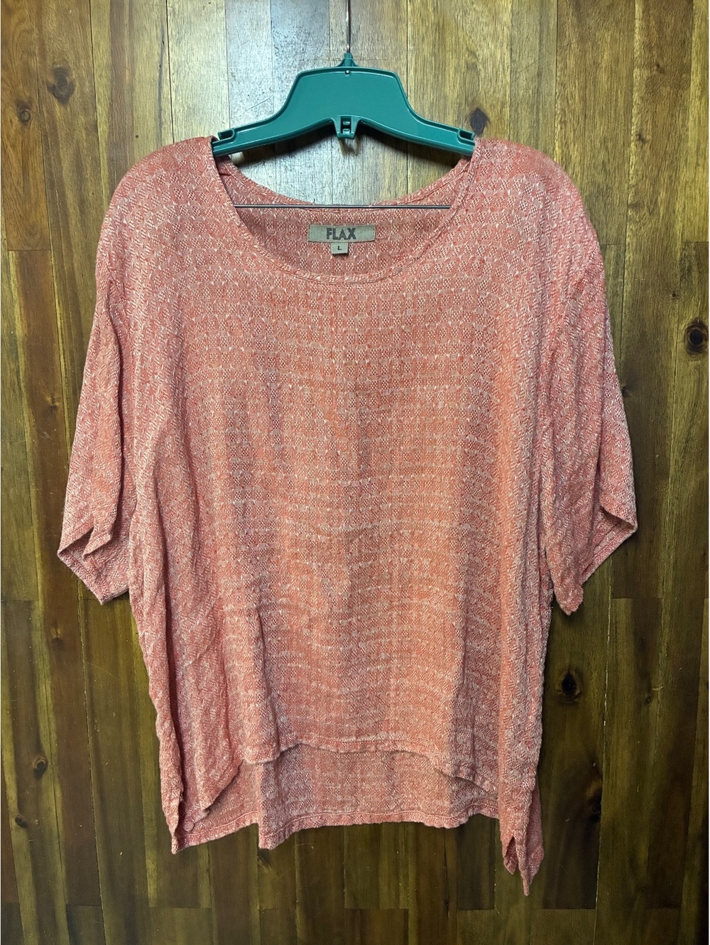 FLAX 100% Linen Coral Pink Oversized Tunic Top L Lagenlook Coastal Artsy